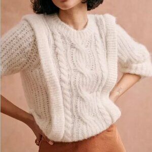 Sezane Cream Cable Knit Sweater